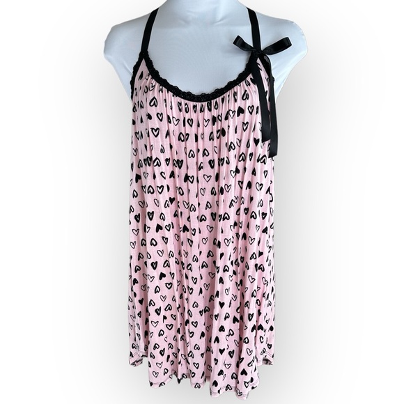 Hanky Panky Pink Black Chemise Nightgown Hearts Bow 1X New WITHOUT Tags - Picture 2 of 5